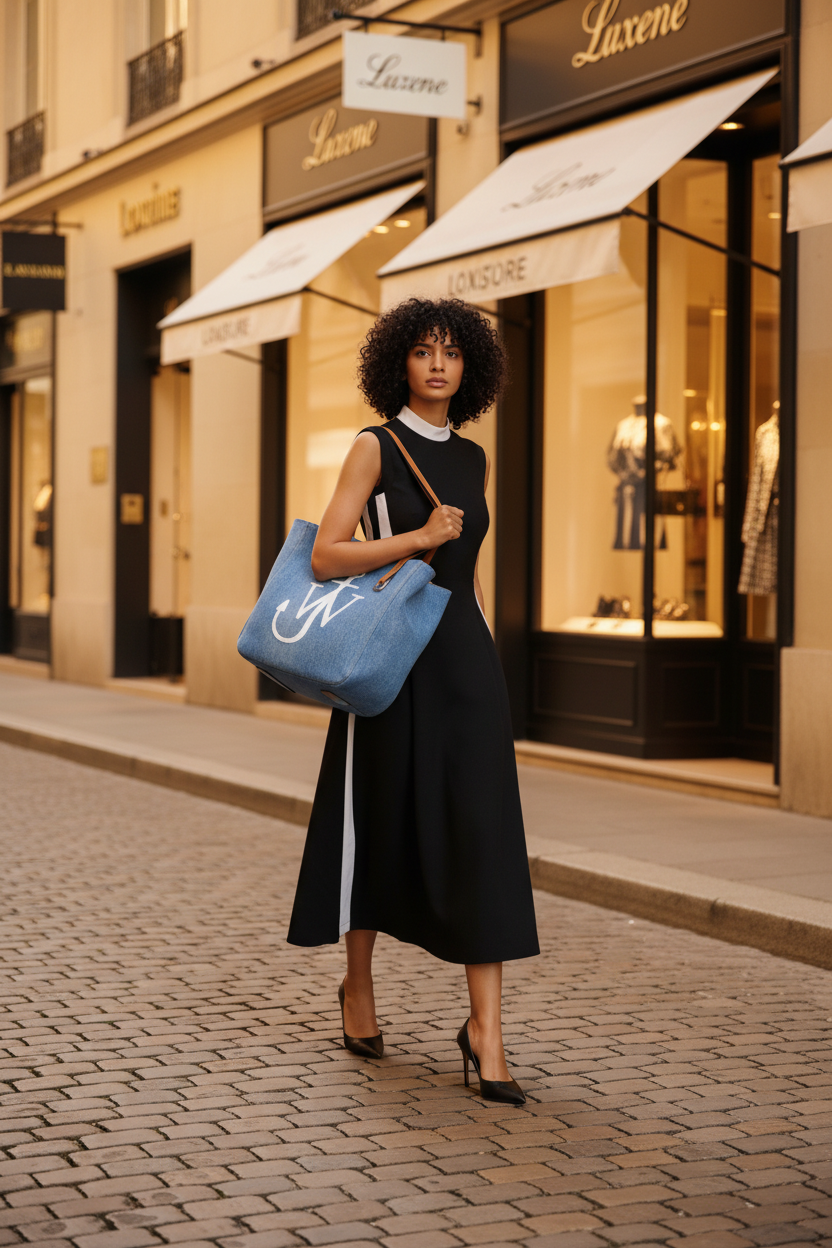 JW Anderson Belt Cabas Denim Tote Bag – Blue & Cognac Authentic Previously Owned