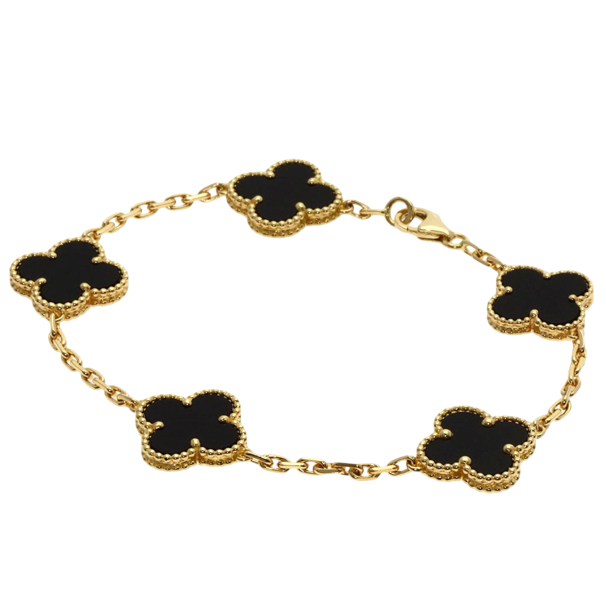VAN CLEEF & ARPELS – Vintage Alhambra 5P Onyx Bracelet – 18K Yellow Gold