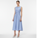 Blue Sleeveless Ruched Waist Midi Dress
