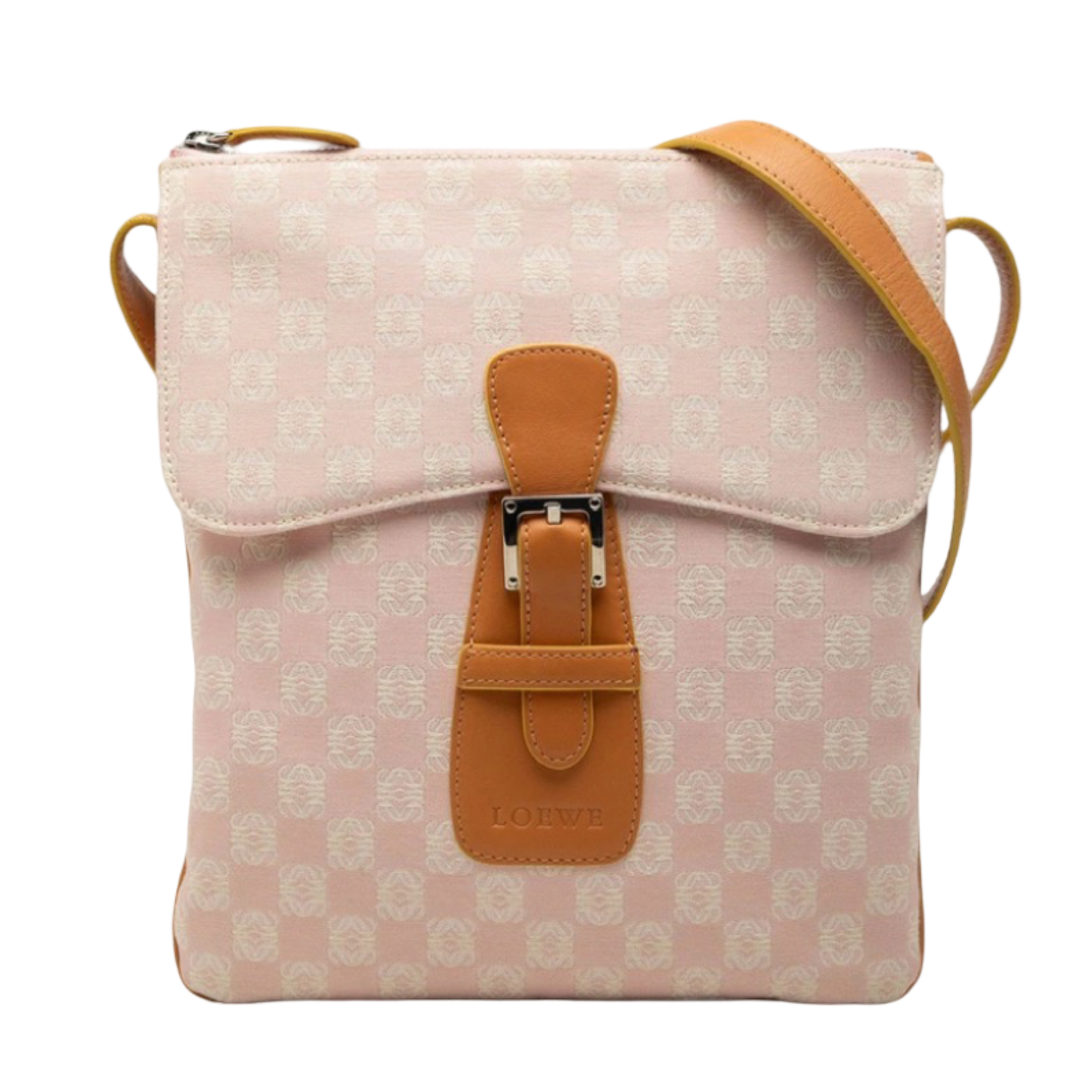 LOEWE Anagram Crossbody Shoulder Bag Pink Brown Leather Canvas Previously Owned Authentic
