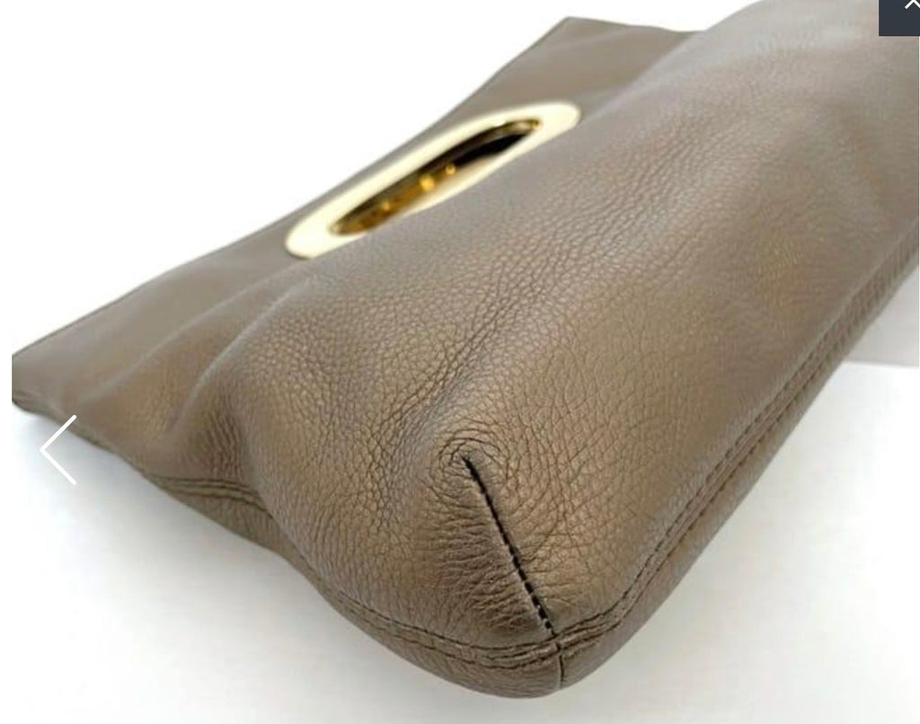 Michael Kors Leather Clutch Bag Brown Gold Hardware Previously Owned Authentic