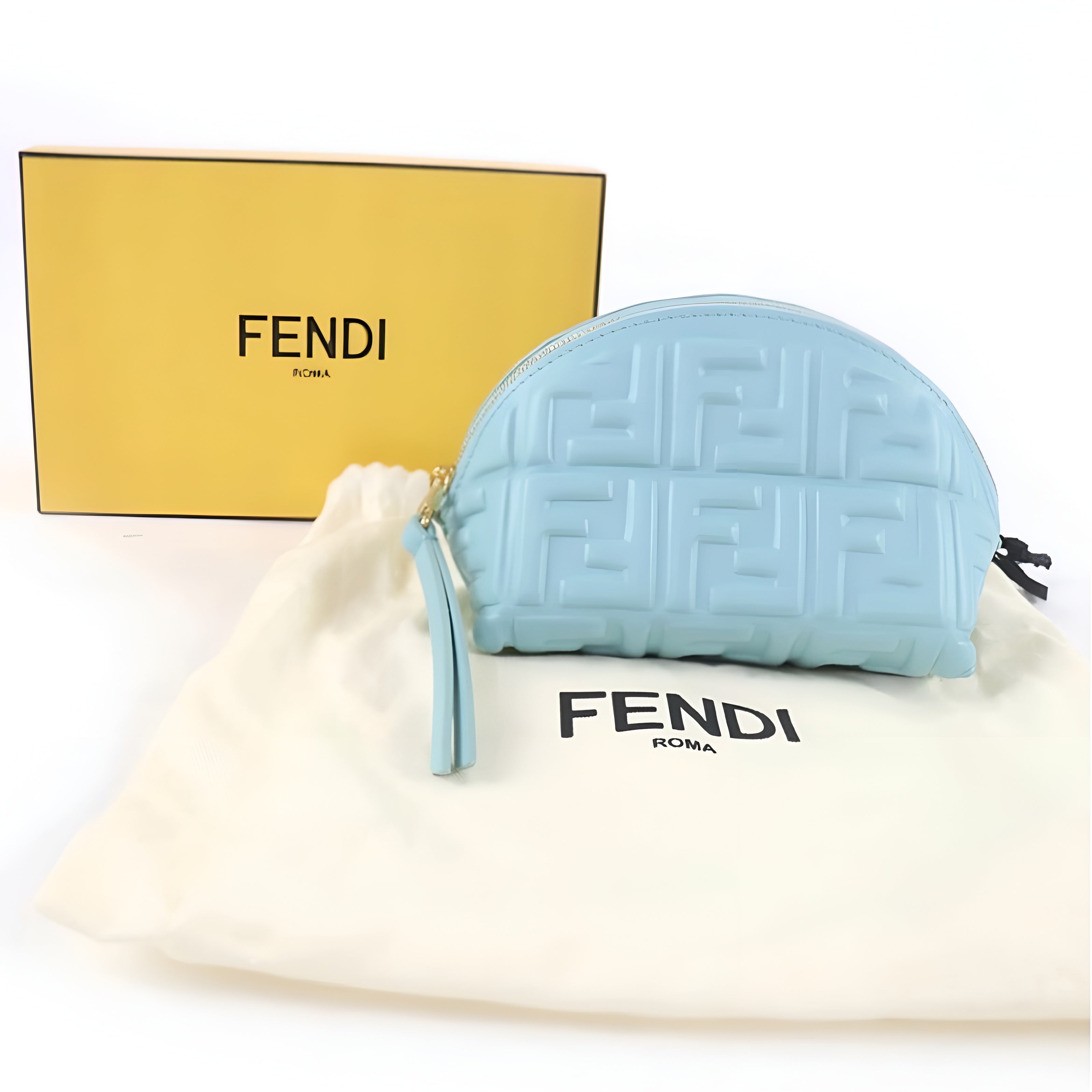 FENDI Bucket Pouch Small FF Motif Embossed Nappa Leather Authentic Previously Owned