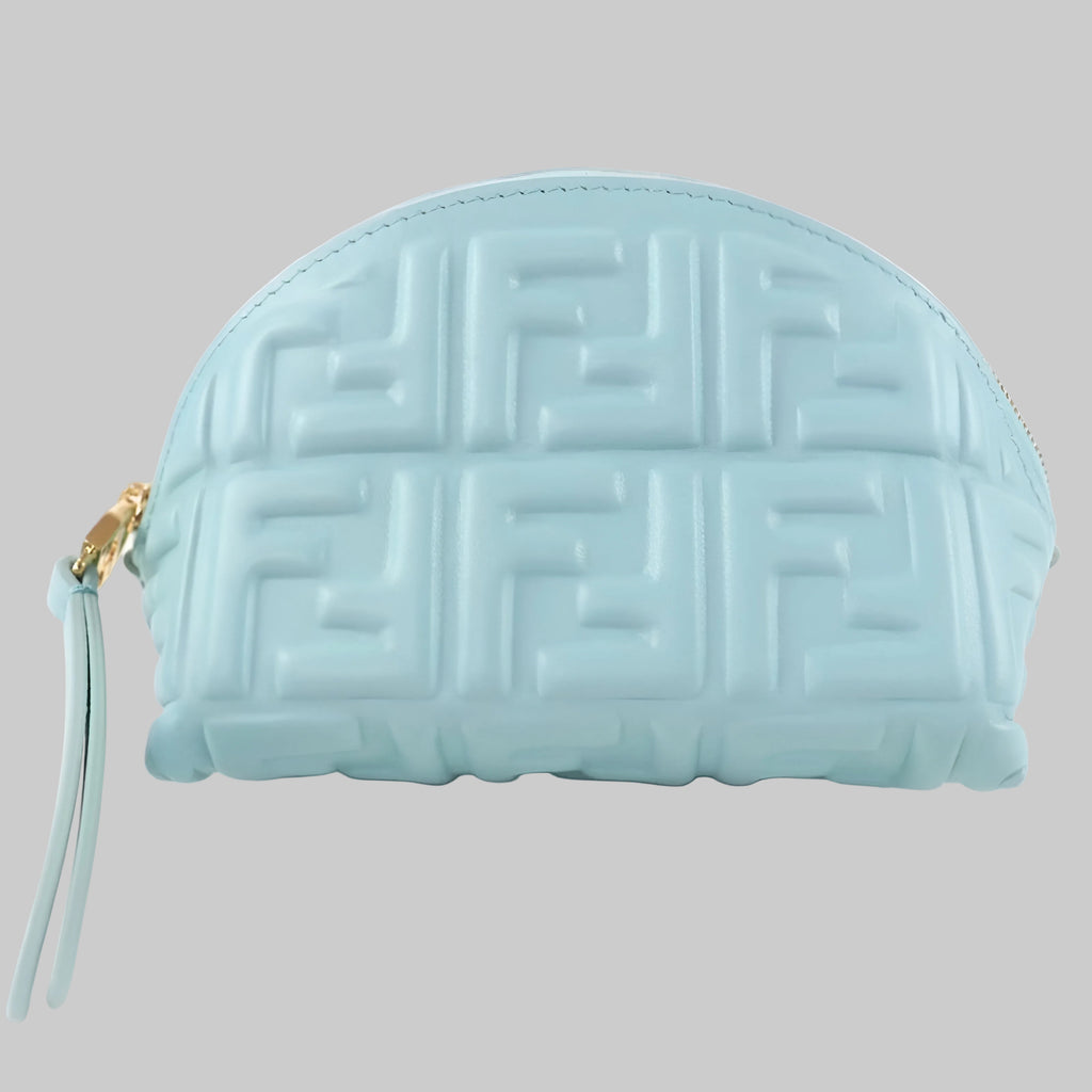 FENDI Bucket Pouch Small FF Motif Embossed Nappa Leather Authentic Previously Owned