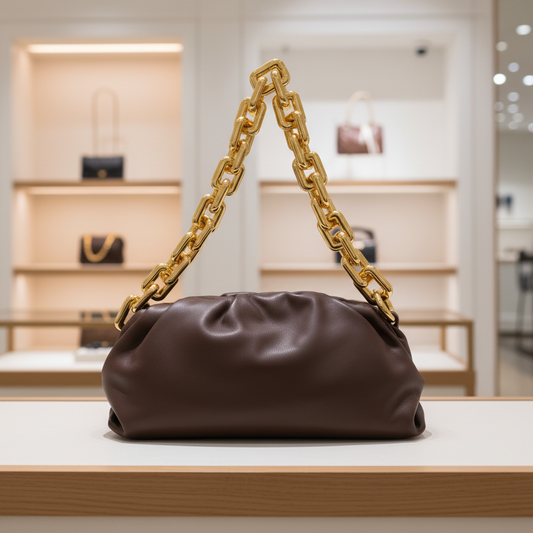 Bottega Veneta by Daniel Lee Chain Pouch in Brown Calfskin with Gold Chain Italy 2020 – ✨Excellent Pre-Owned, 100% Authentic