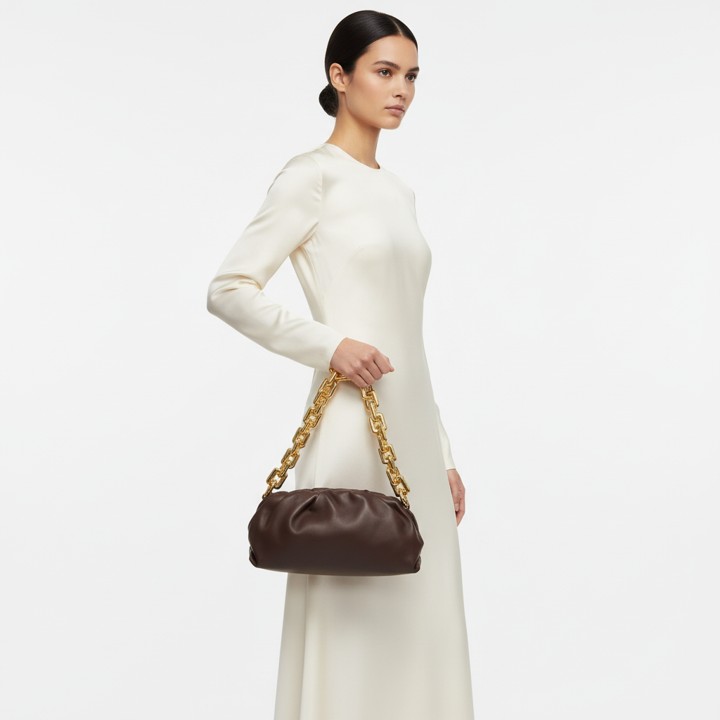 Bottega Veneta by Daniel Lee Chain Pouch in Brown Calfskin with Gold Chain Italy 2020 – ✨Excellent Pre-Owned, 100% Authentic