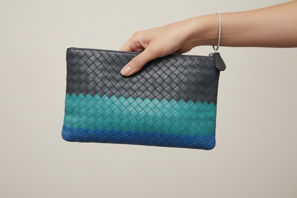 Bottega Veneta Intrecciato Leather Clutch Previously Owned Authentic