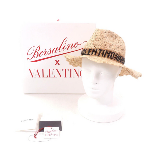 Valentino x Borsalino StrawPanama Hat Natural - Embroidered Logo Previously Owned Pristine Condition | L’LUXE Authentic’s