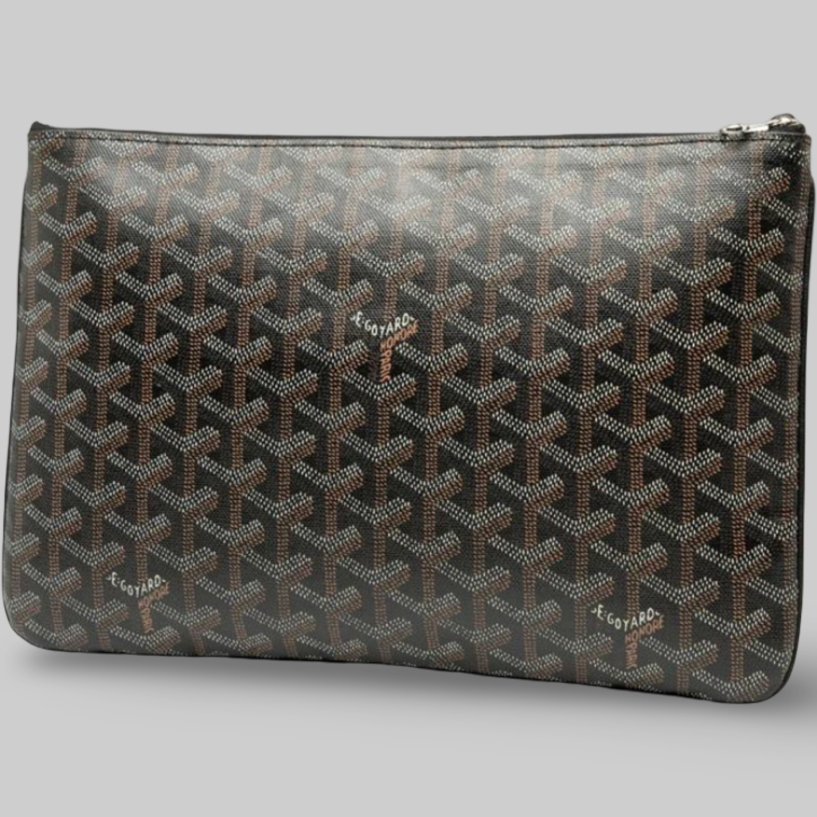 Goyard Sena MM Zip Pouch Brown White PVC Previously Owned Authentic