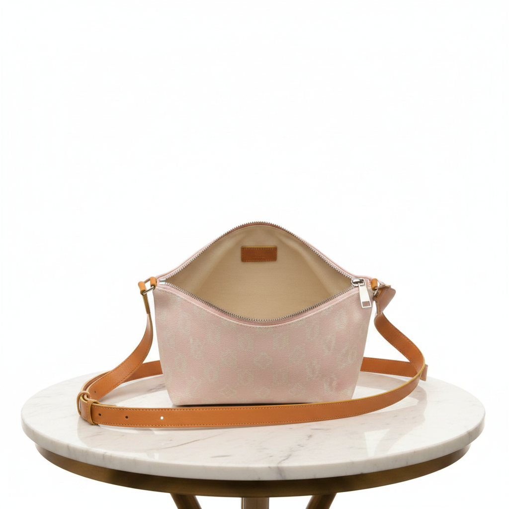 LOEWE Anagram Crossbody Shoulder Bag Pink Brown Leather Canvas Previously Owned Authentic