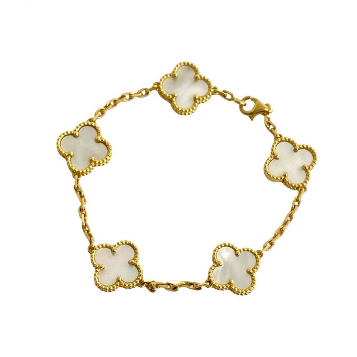 VAN CLEEF & ARPELS – Vintage Alhambra Bracelet – 18K Yellow Gold & White Mother-of-Pearl