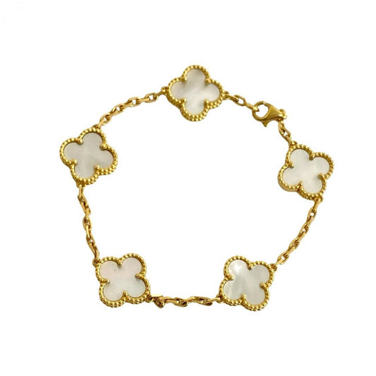 VAN CLEEF & ARPELS – Vintage Alhambra Bracelet – 18K Yellow Gold & White Mother-of-Pearl