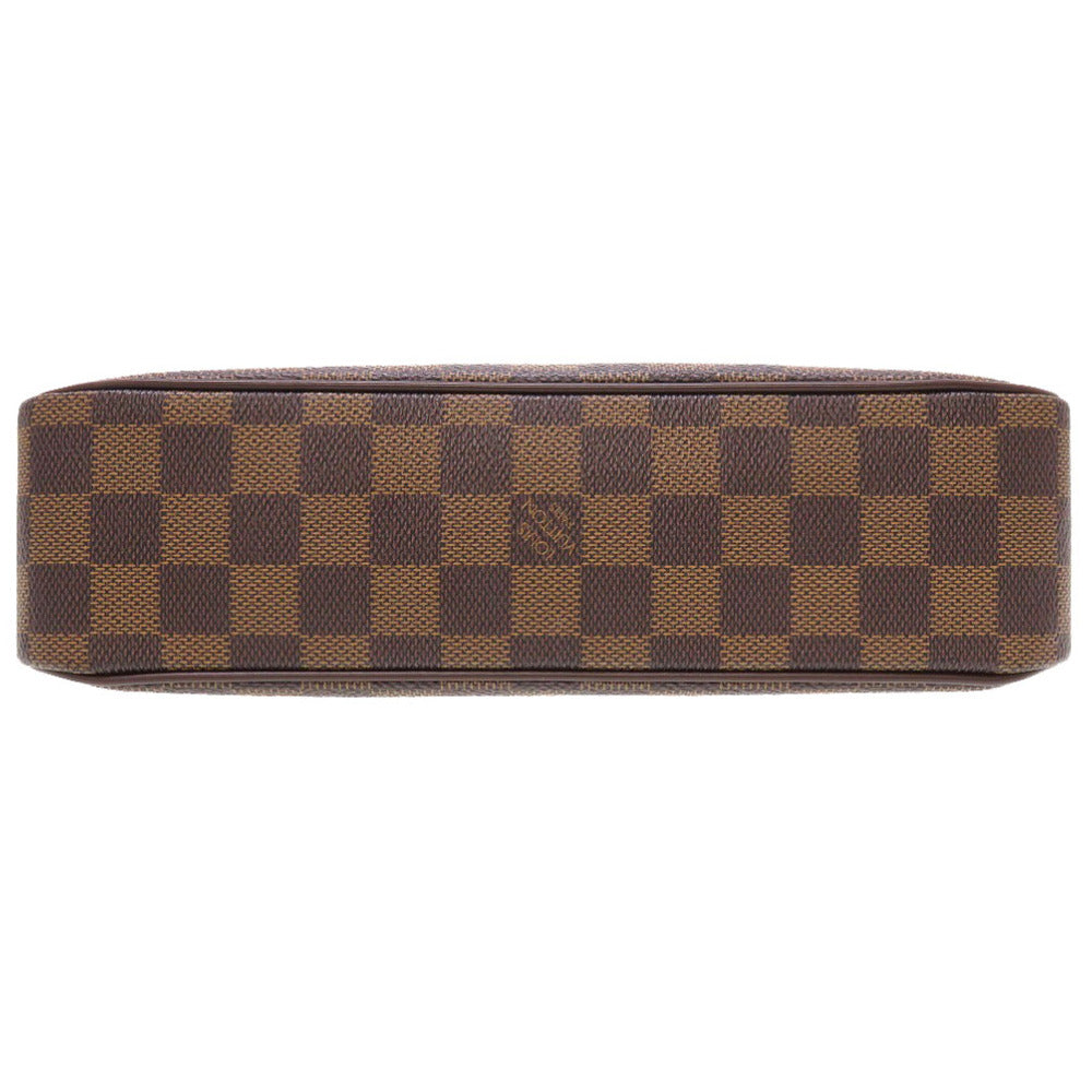 LOUIS VUITTON – Ravello PM Clutch Damier Ebene canvas with brown leather trim and gold-tone hardware