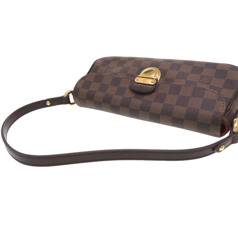 LOUIS VUITTON – Ravello PM Clutch Damier Ebene canvas with brown leather trim and gold-tone hardware