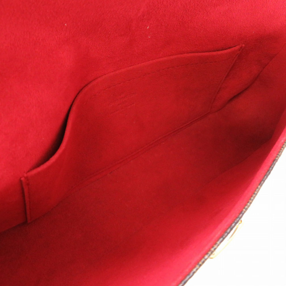 LOUIS VUITTON – Ravello PM Clutch Damier Ebene canvas with brown leather trim and gold-tone hardware