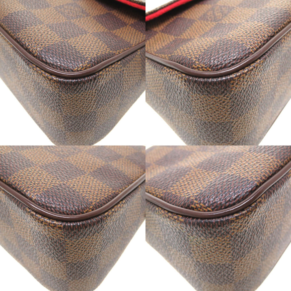LOUIS VUITTON – Ravello PM Clutch Damier Ebene canvas with brown leather trim and gold-tone hardware