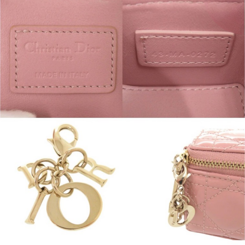Christian Dior Lady Dior Chain Cube Micro Clutch Pink Patent Leather Previously owned Authentic