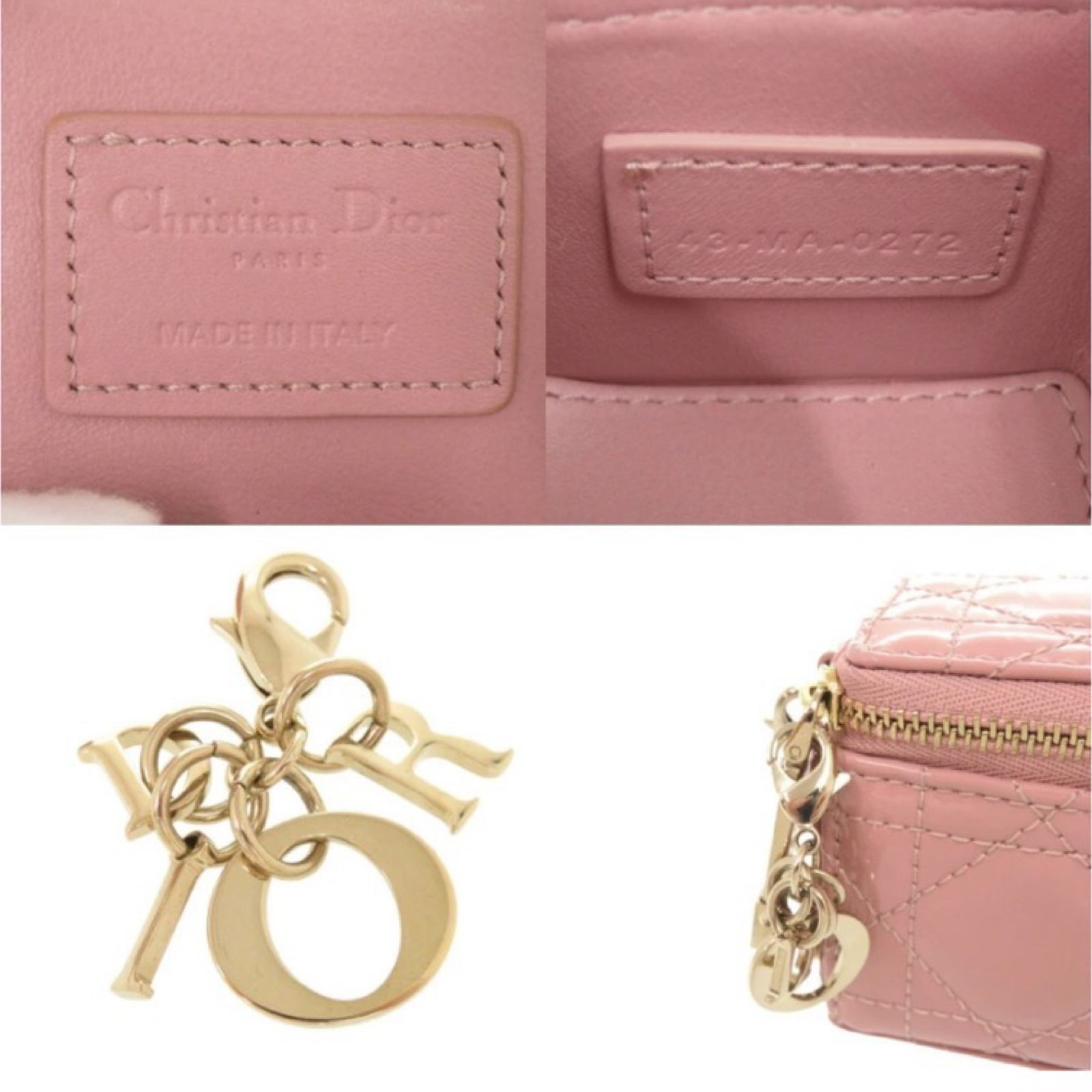 Christian Dior Lady Dior Chain Cube Micro Clutch Pink Patent Leather Previously owned Authentic