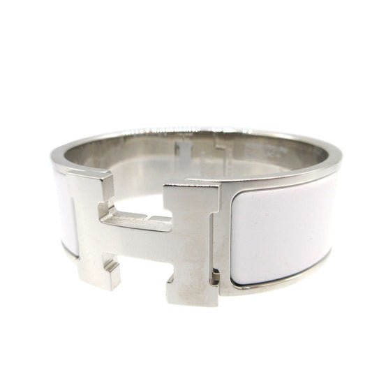 HERMÈS Clic Clac H Bracelet PM in White Enamel with Silver Hardware