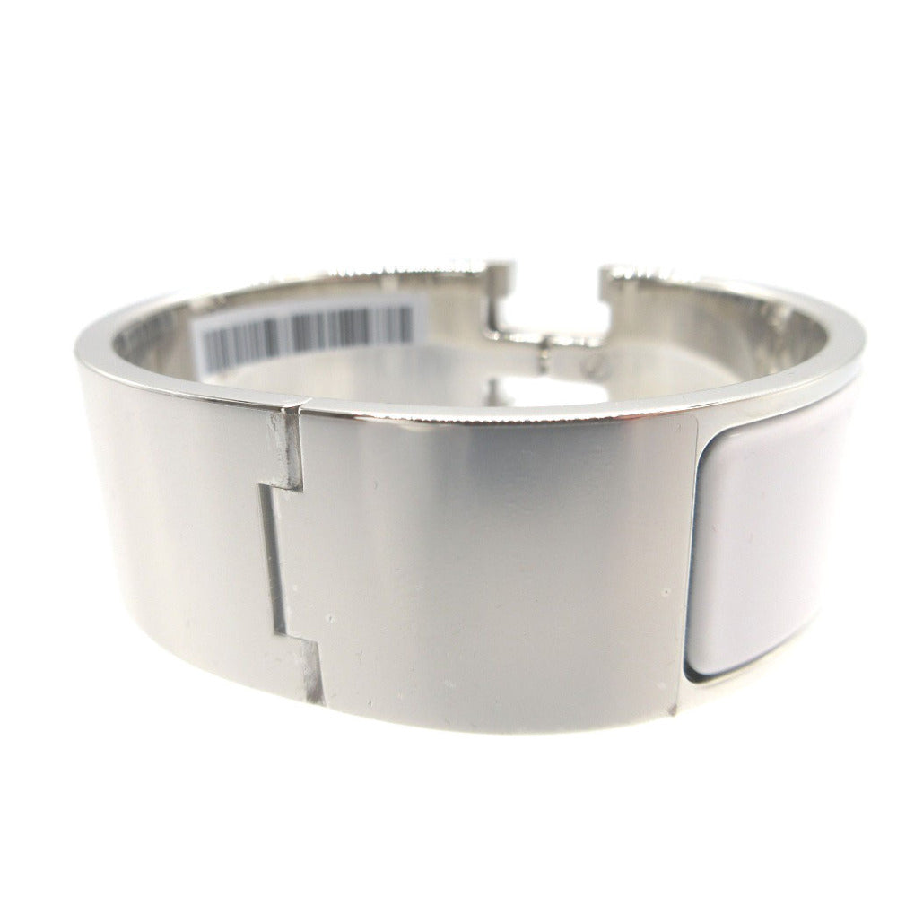 HERMÈS Clic Clac H Bracelet PM in White Enamel with Silver Hardware