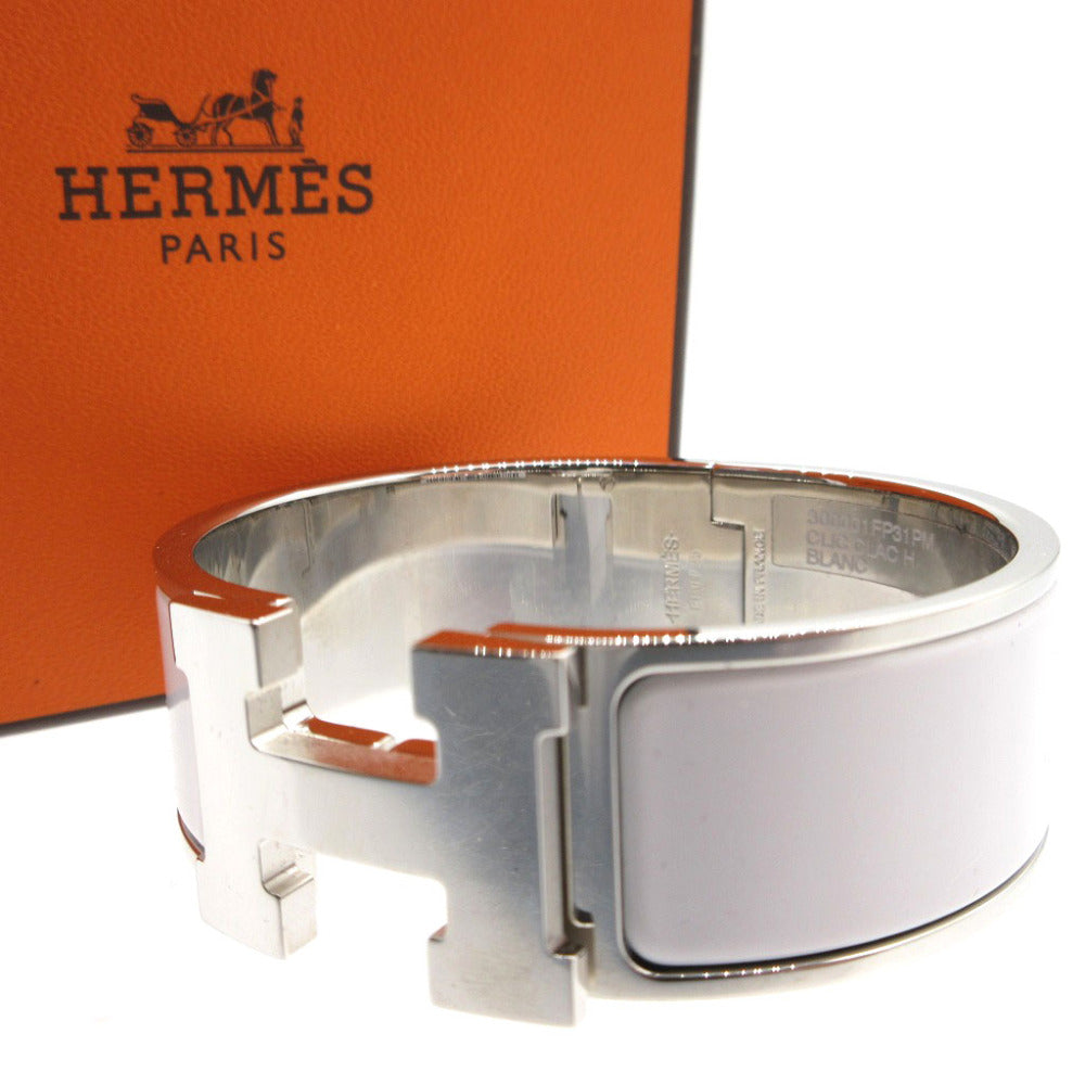 HERMÈS Clic Clac H Bracelet PM in White Enamel with Silver Hardware