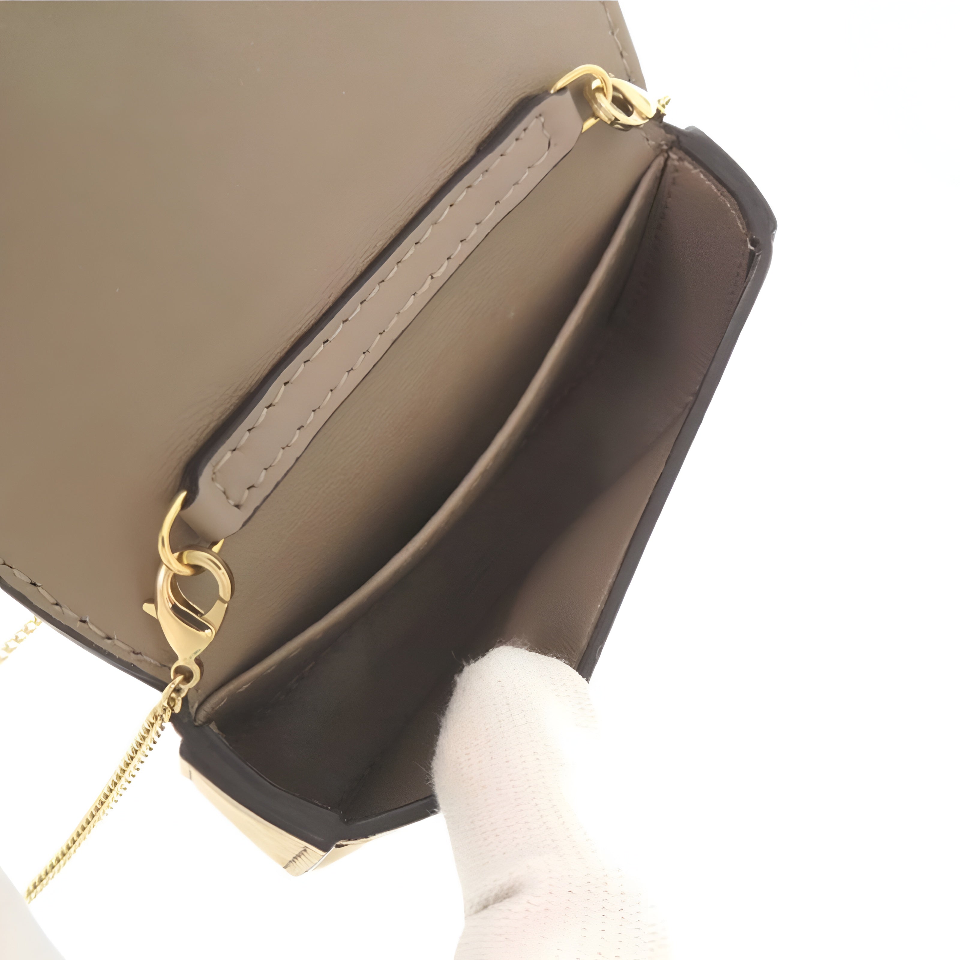 FENDI Nano Baguette Chain Charm Bag Beige Cream Stripes Authentic Previously Owned