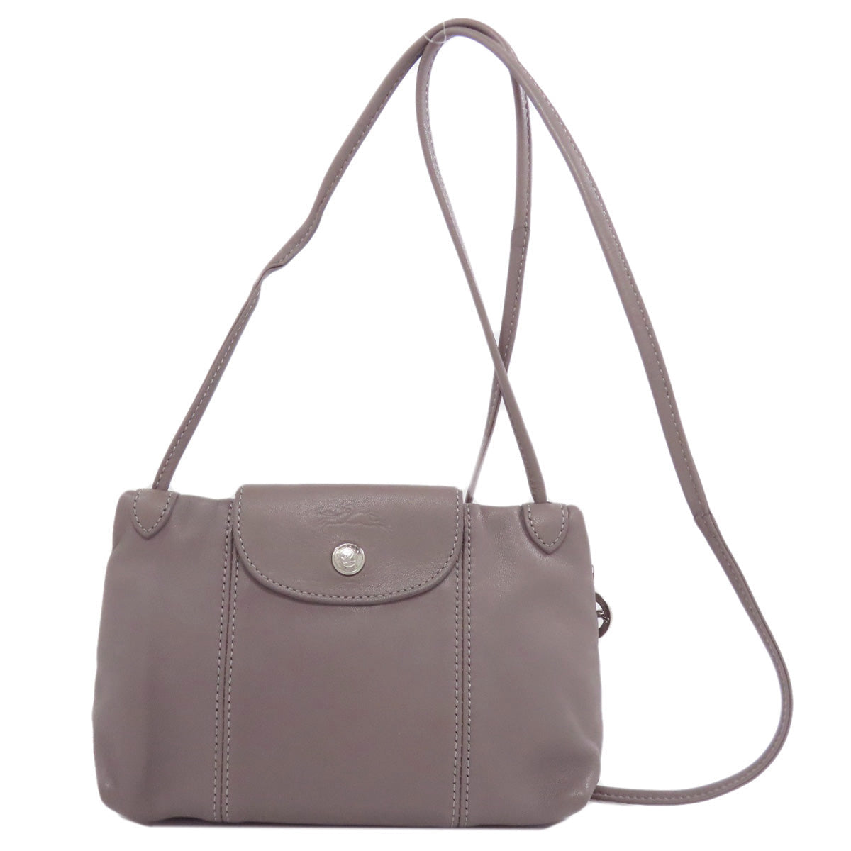 Longchamp Classic Leather Logo Line Leather Gray –