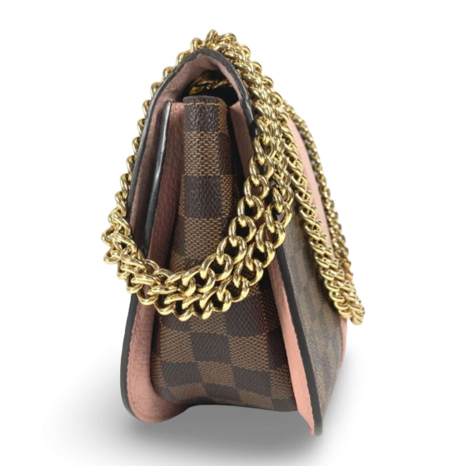 LOUIS VUITTON Damier White W Chain Shoulder Bag in Pink & Brown Damier Canvas –Authentic Previously Owned