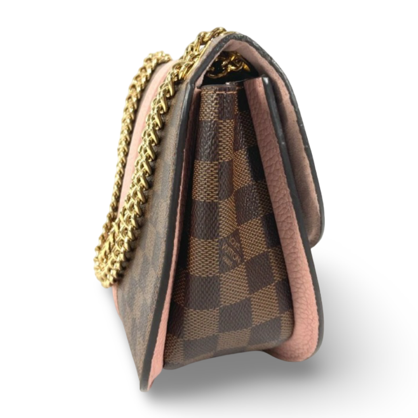 LOUIS VUITTON Damier White W Chain Shoulder Bag in Pink & Brown Damier Canvas –Authentic Previously Owned