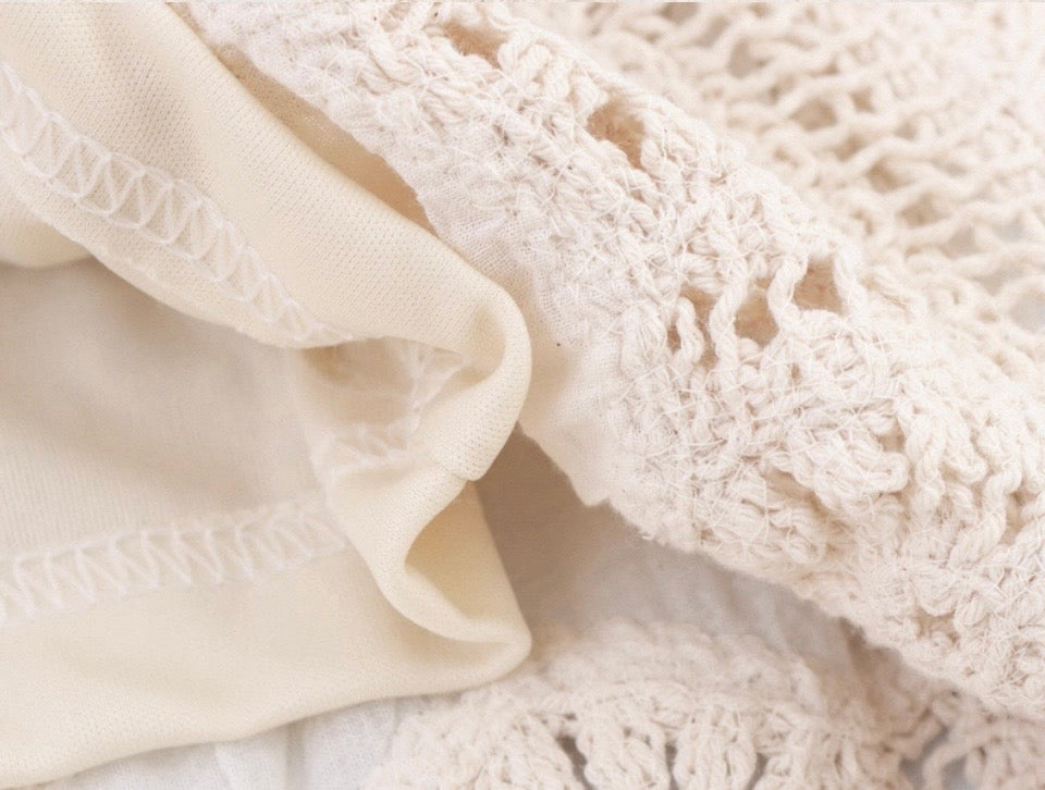 Off-White Embroidered Crochet Fringe Maxi Skirt