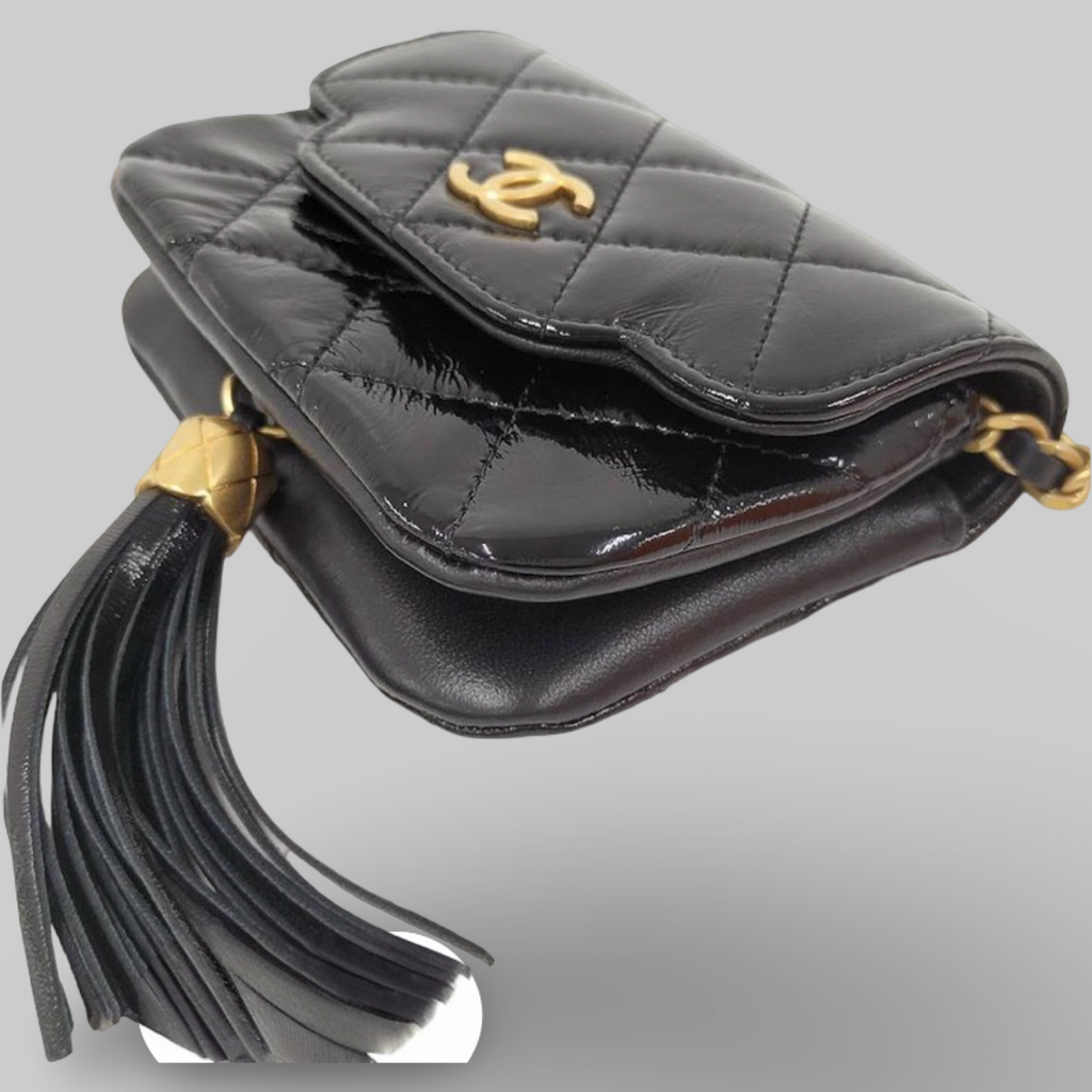 Chanel Chain Clutch Bag Coco Mark Lambskin Leather Black – Excellent Pre-Owned Authentic