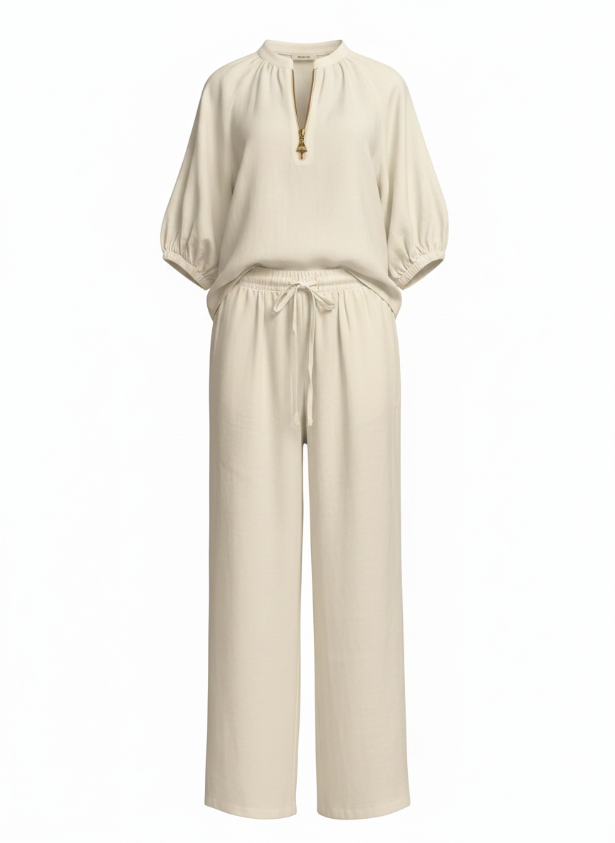 Solid Wide-Leg 2-Piece Pant Set