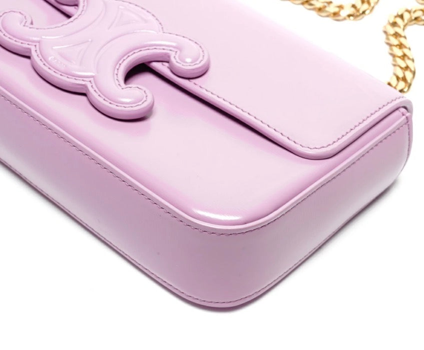 CELINE Triomphe Chain Shoulder Bag Pink Shiny Calfskin | Authentic Previously Owned