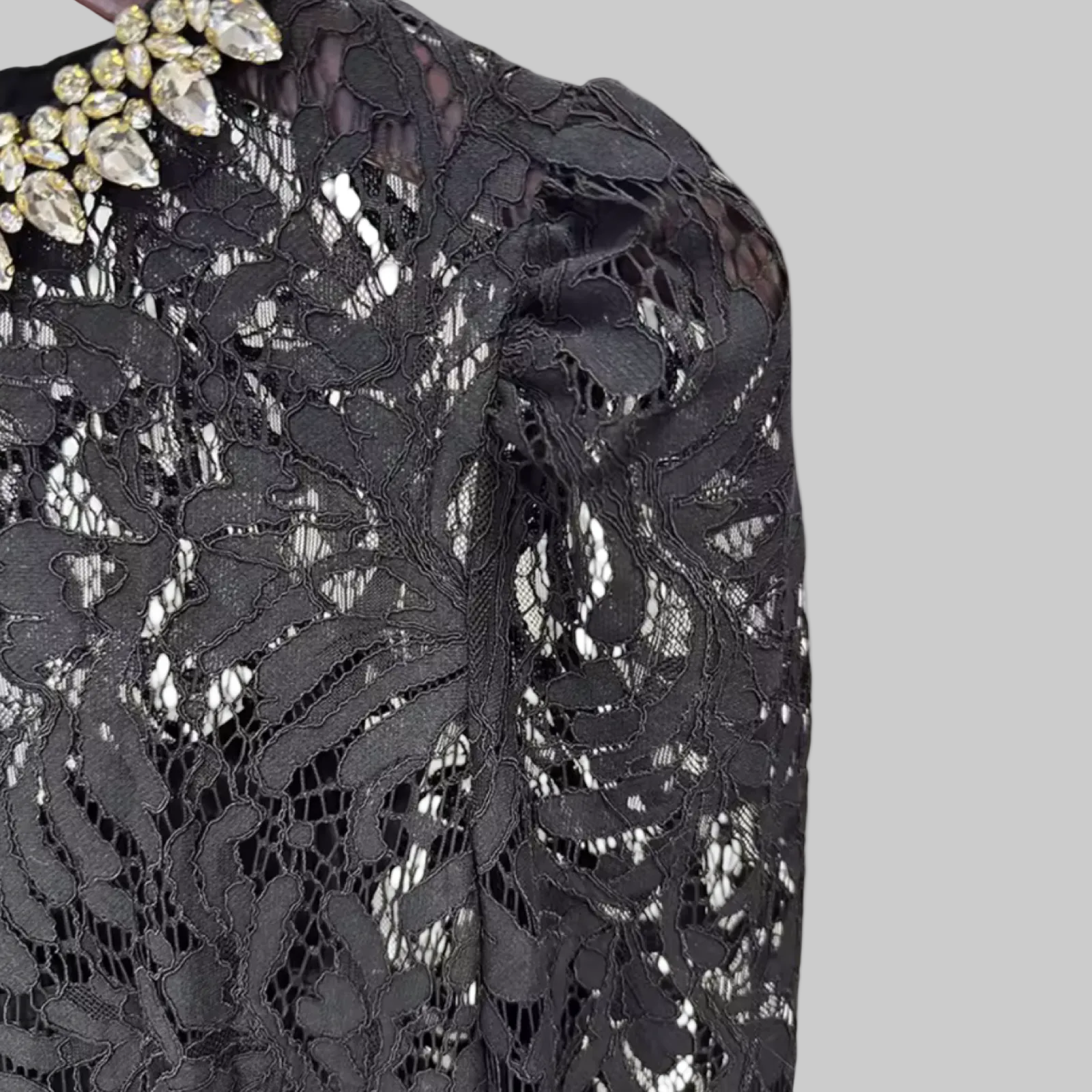Crystal Embellished Neckline Lace Midi Dress
