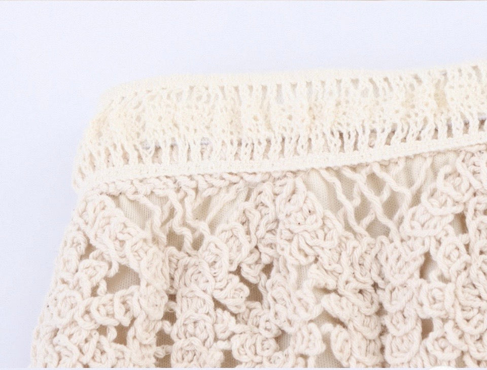 Off-White Embroidered Crochet Fringe Maxi Skirt