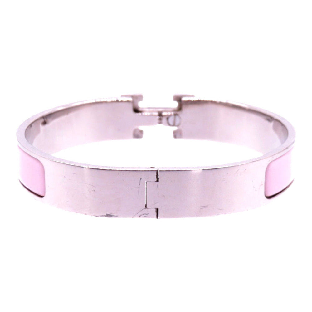 Hermès Clic Clac H Bracelet PM in Pink Enamel with Palladium-Plated Hardware