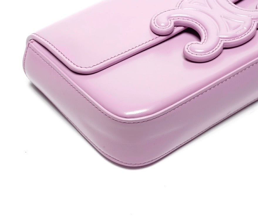 CELINE Triomphe Chain Shoulder Bag Pink Shiny Calfskin | Authentic Previously Owned