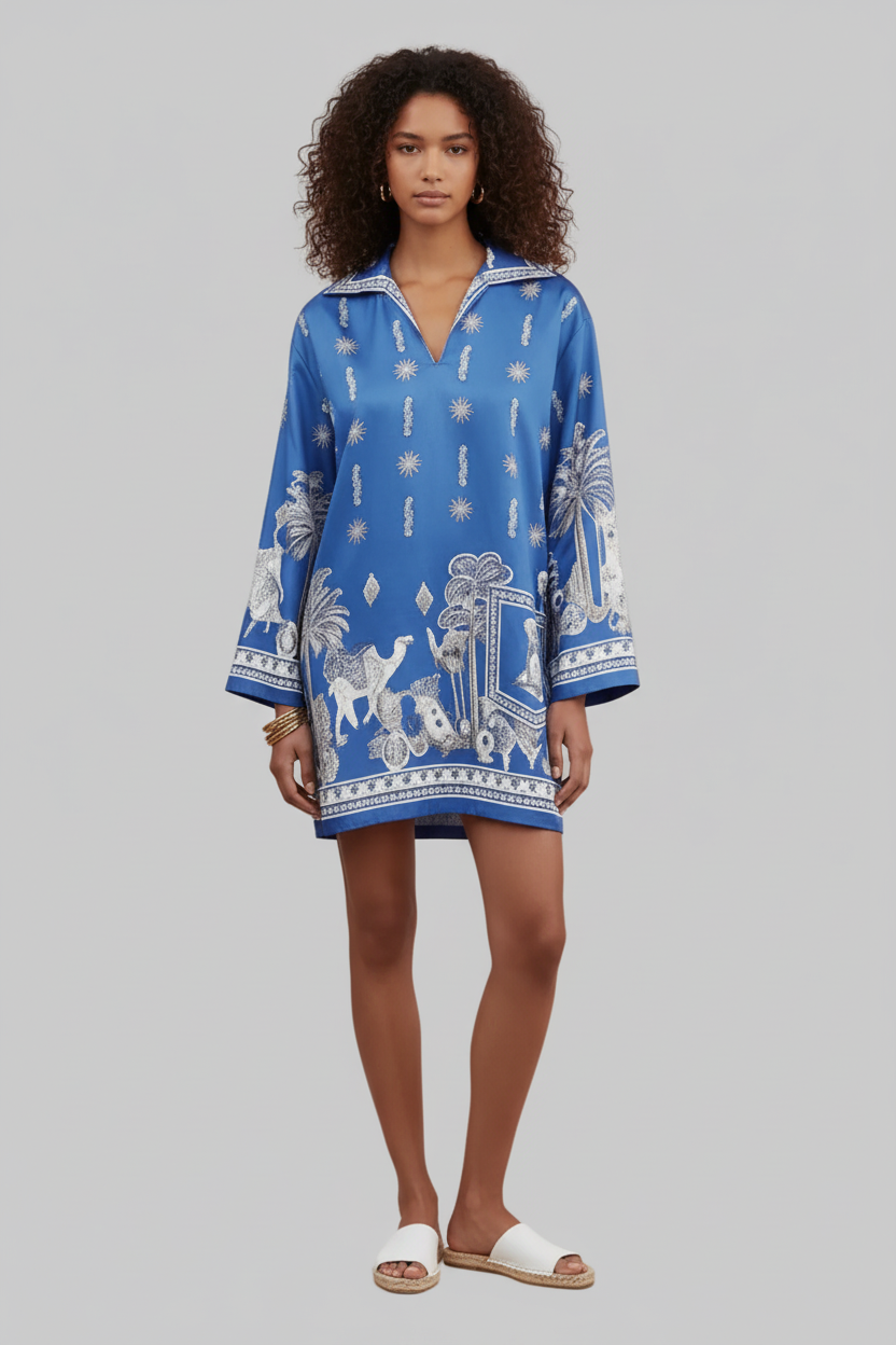Blue Linen Tunic Dress