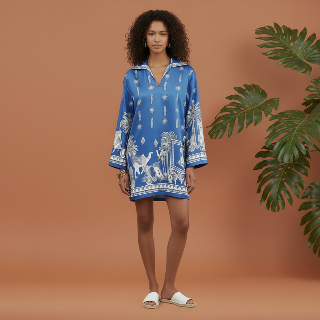 Blue Linen Tunic Dress