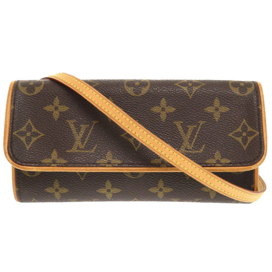 LOUIS VUITTON – Pochette Twin PM Brown Monogram Canvas with Vachetta Leather Trim