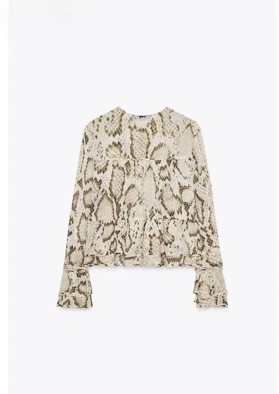 Women’s Snake Print Blouse & Wide-Leg Pants Set | Lightweight Vacation & Summer