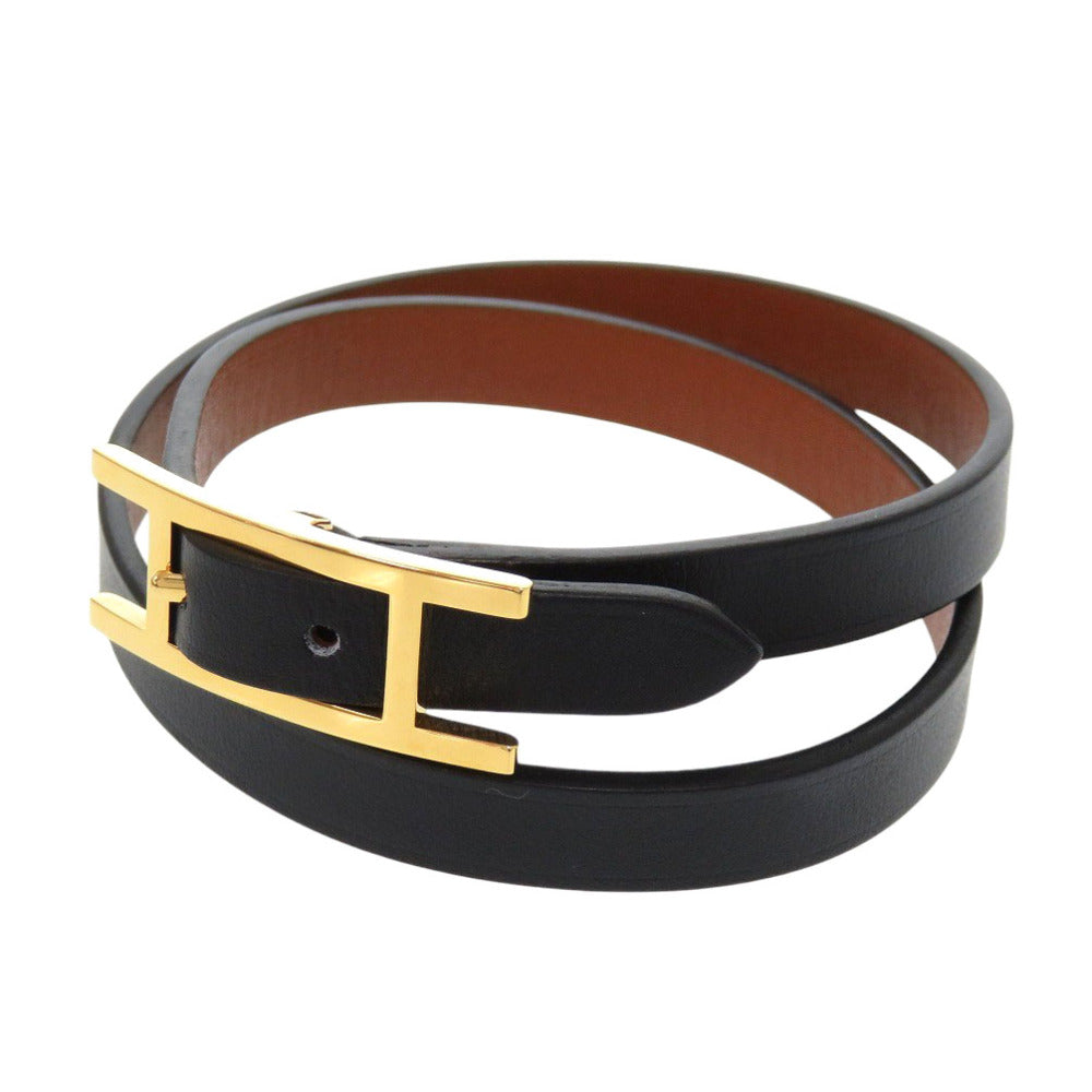 HERMÈS Beapi de Bourtour Double Tour Bracelet Black Swift Leather