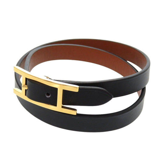HERMÈS Beapi de Bourtour Double Tour Bracelet Black Swift Leather
