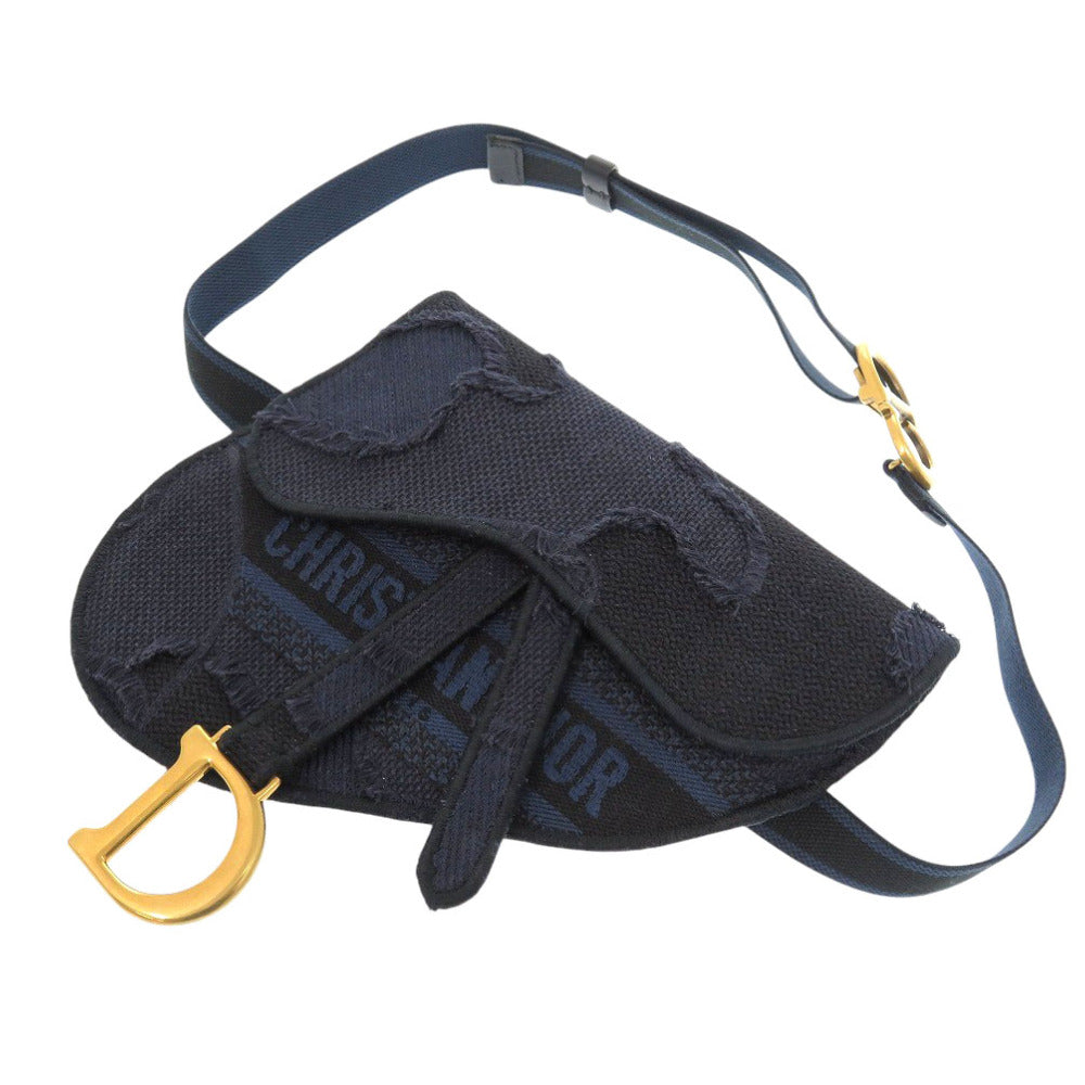 Christian Dior      Navy Blue Canvas with Gold-Tone Hardware Waist Bag
