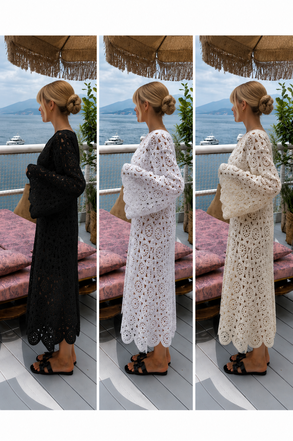 L’LUXE Lace Hollow Embroidered Long Sleeve Midi Dress