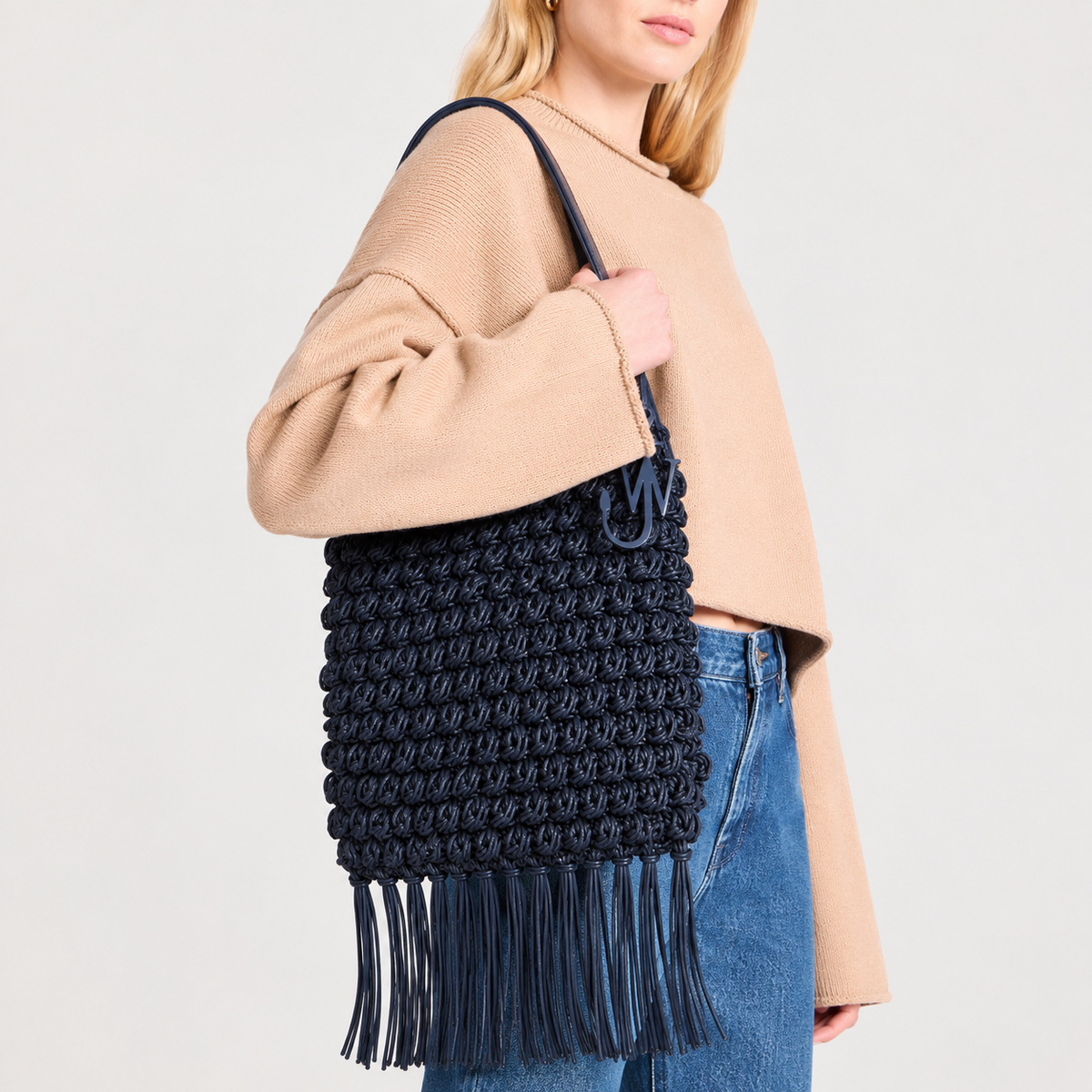 JW Anderson Popcorn Shopper Tote in deep navy Authentic Previously Owned