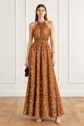 Vintage Paisley Halter Maxi Dress – Brown