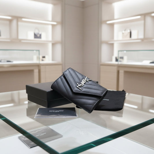 SAINT LAURENT – Small Envelope Bifold Wallet – Navy Leather – Italy – 100% Authentic Previously Owned UNUSED / Pristine Condition ~41% Off MSRP