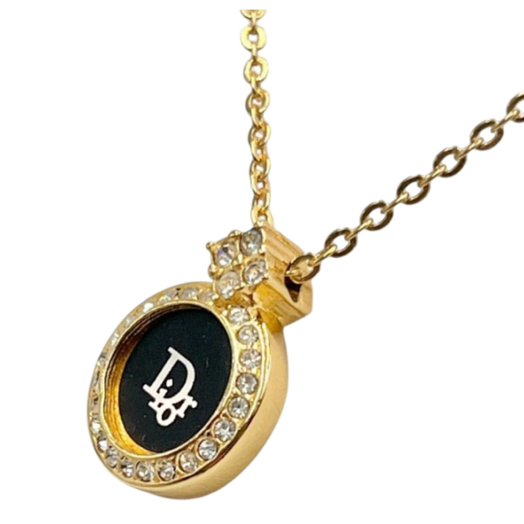 CHRISTIAN DIOR Logo Rhinestone Costume Jewelry Necklace | Previously Owned Authentic