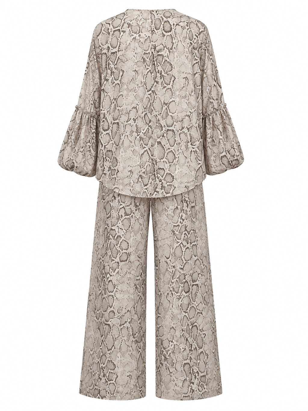 Cream Snake Print Matching Chiffon Two-Piece Wide-Leg Pant Co-Ord Outfit
