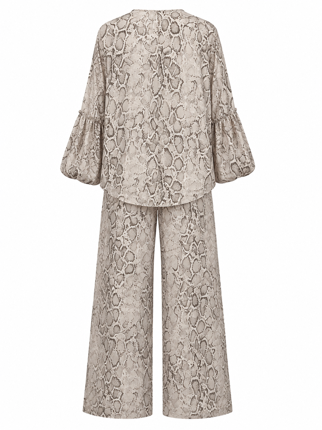 Cream Snake Print Matching Chiffon Two-Piece Wide-Leg Pant Co-Ord Outfit